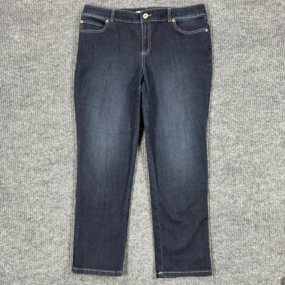 Chicos Platinum Denim Womens Size 1.5 Dark Wash Straight Leg Stretch Jeans